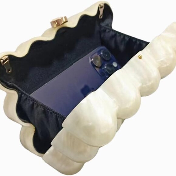Brand New Pearl White Acrylic Marble Handbag Shoulder Bag for Formal Wedding Par - Picture 4 of 5
